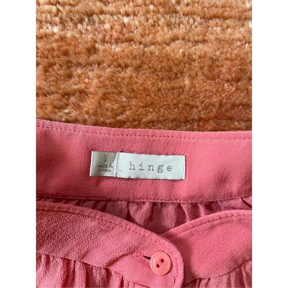 HINGE 100% silk Size M Coral Button Down Long Sleeve Blouse - Picture 4 of 8